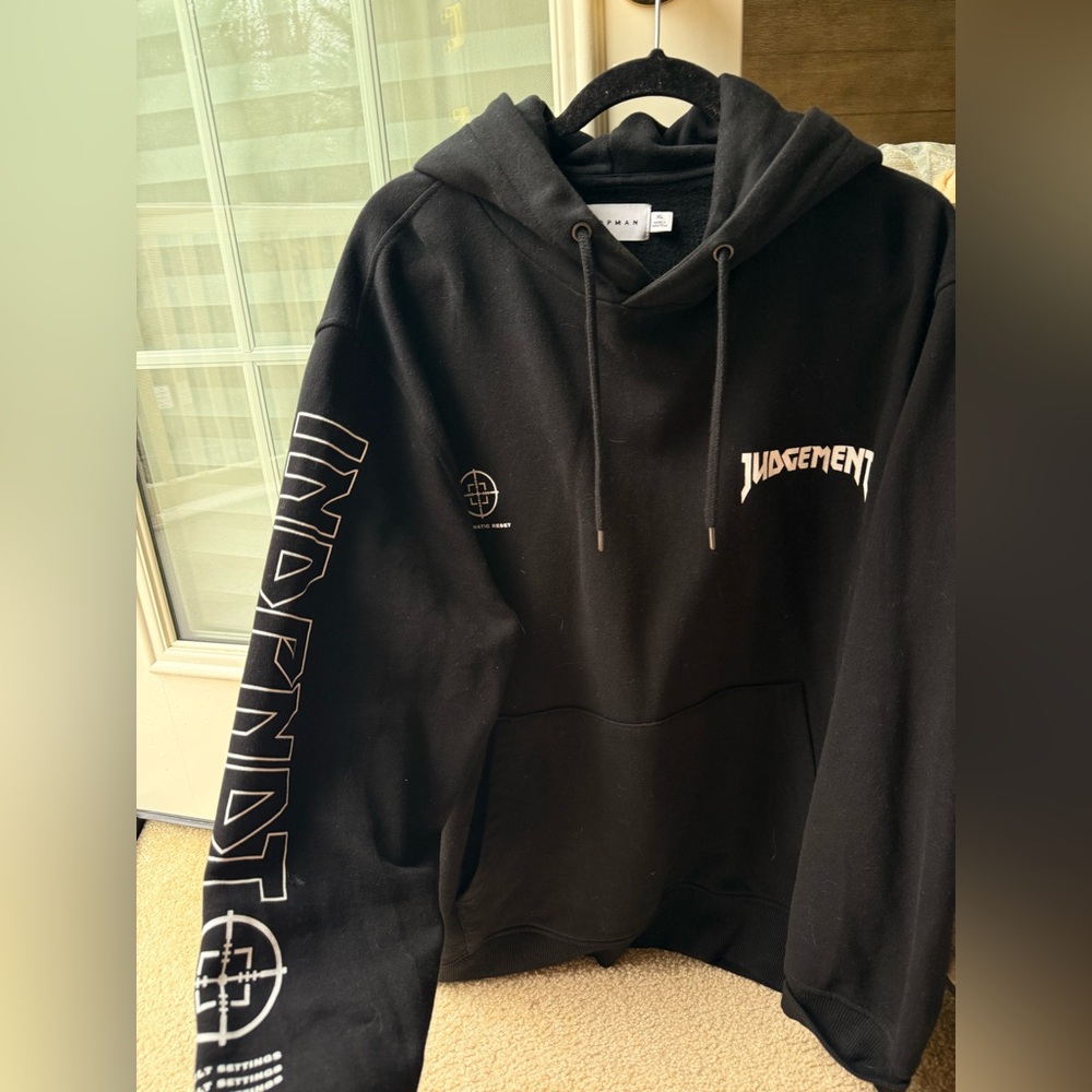 Topman Black Hooded Pullover with Branded Neck Tag